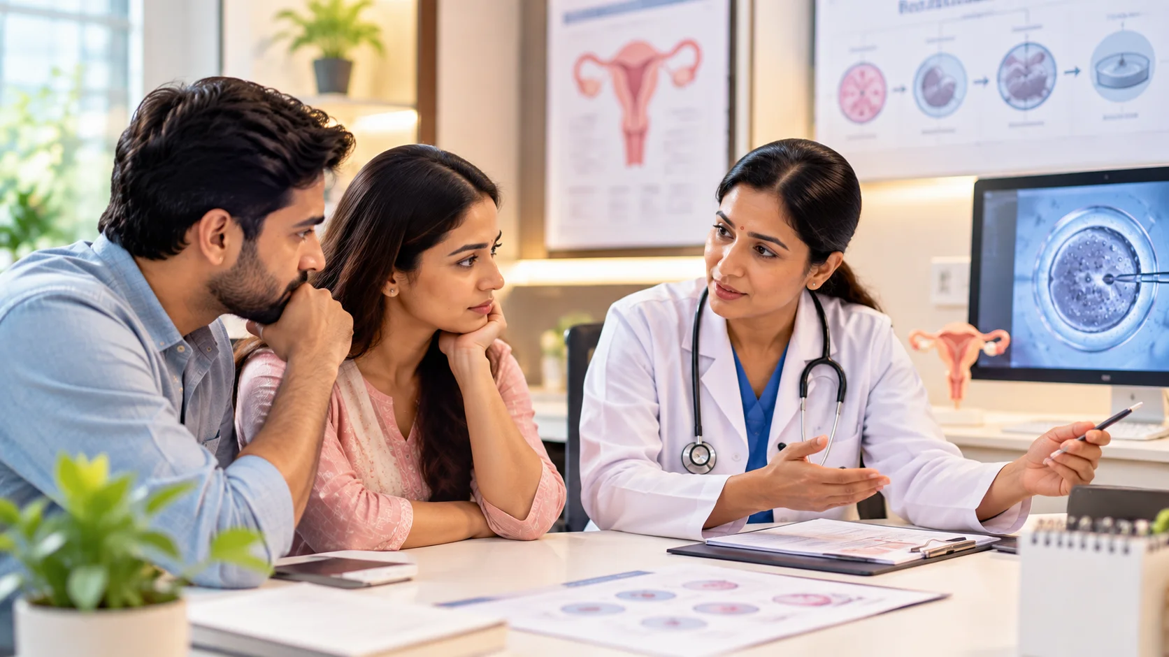 Fertility specialist consulting a couple at a leading IVF centre in India